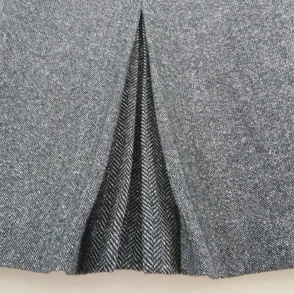 Wool Silk Blend Grey Midi Smock Dress With Herringbone on Pleats & Pockets Sz6